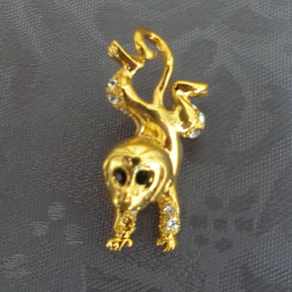 Golden Monkey Brooch Pin with black & crystal rhinestone, fashion jewelry,